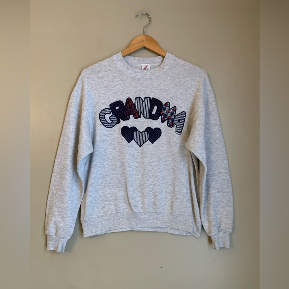 VTG GRANDma SPELLOUT Crewneck Sweatshirt Med JERZEES Escargot 1989 Grandmacore